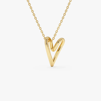 14k Solid Gold Abstract Open Heart Pendant Necklace