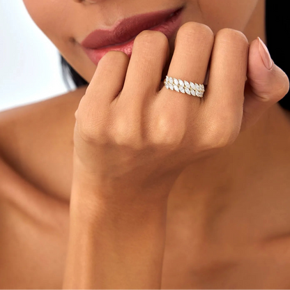 14k Gold Diamond Marquise Cut Double Row Ring 1.12 ctw