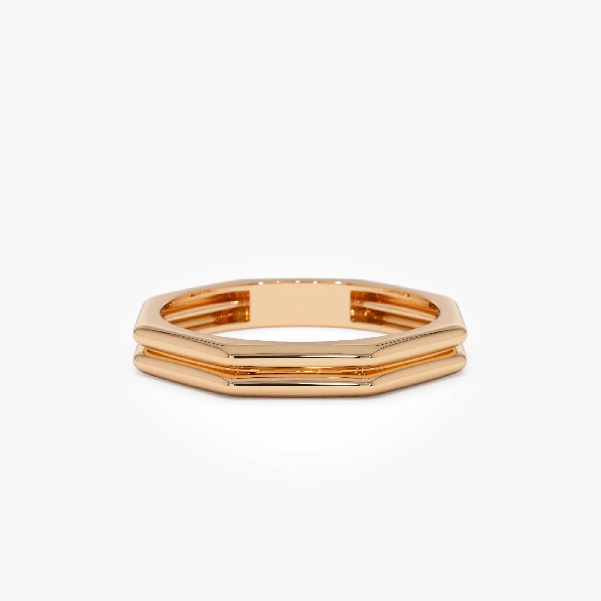 14k Gold Octagon Double Band Ring Wide Geometric Style
