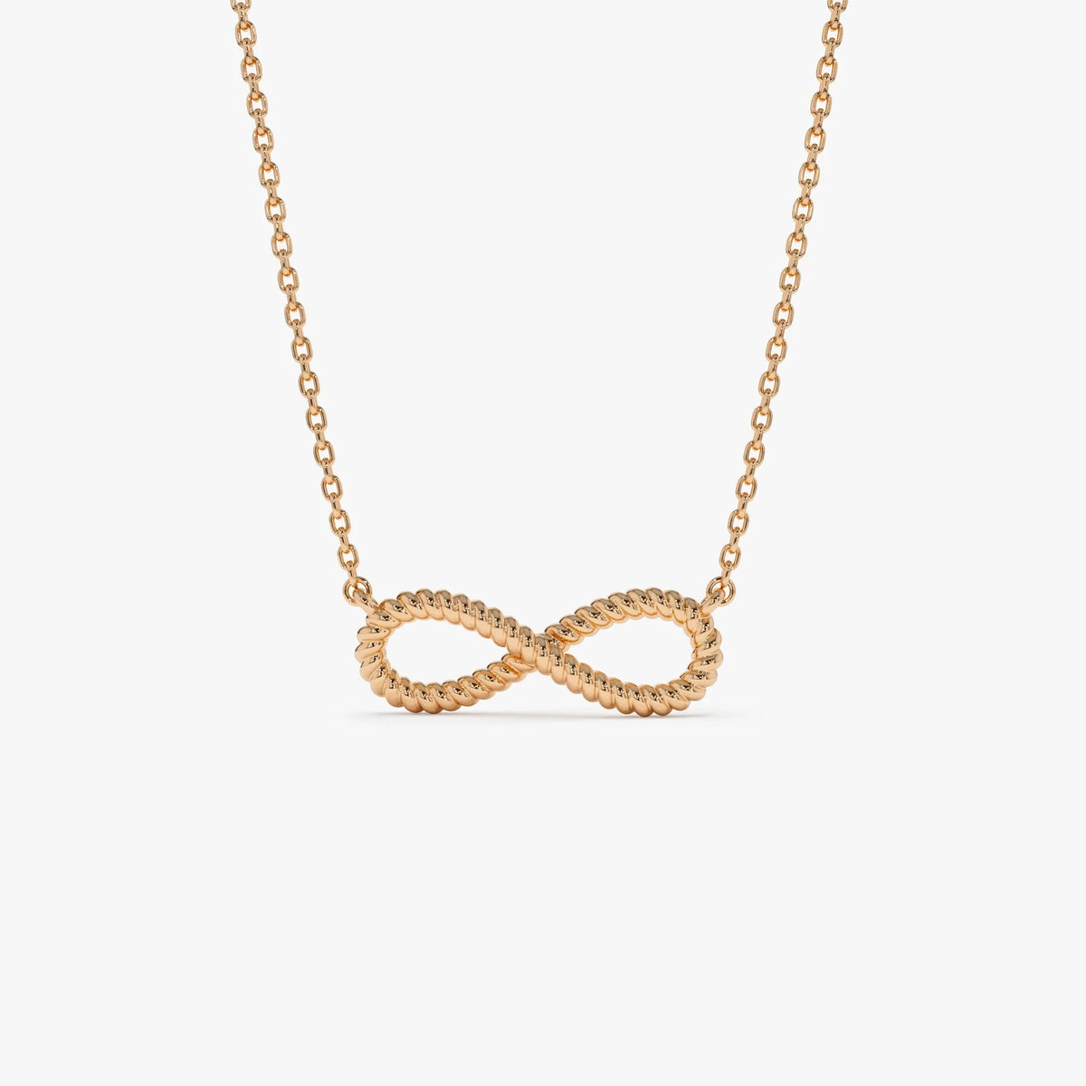 14k Solid Gold Twist Rope Infinity Pendant Necklace