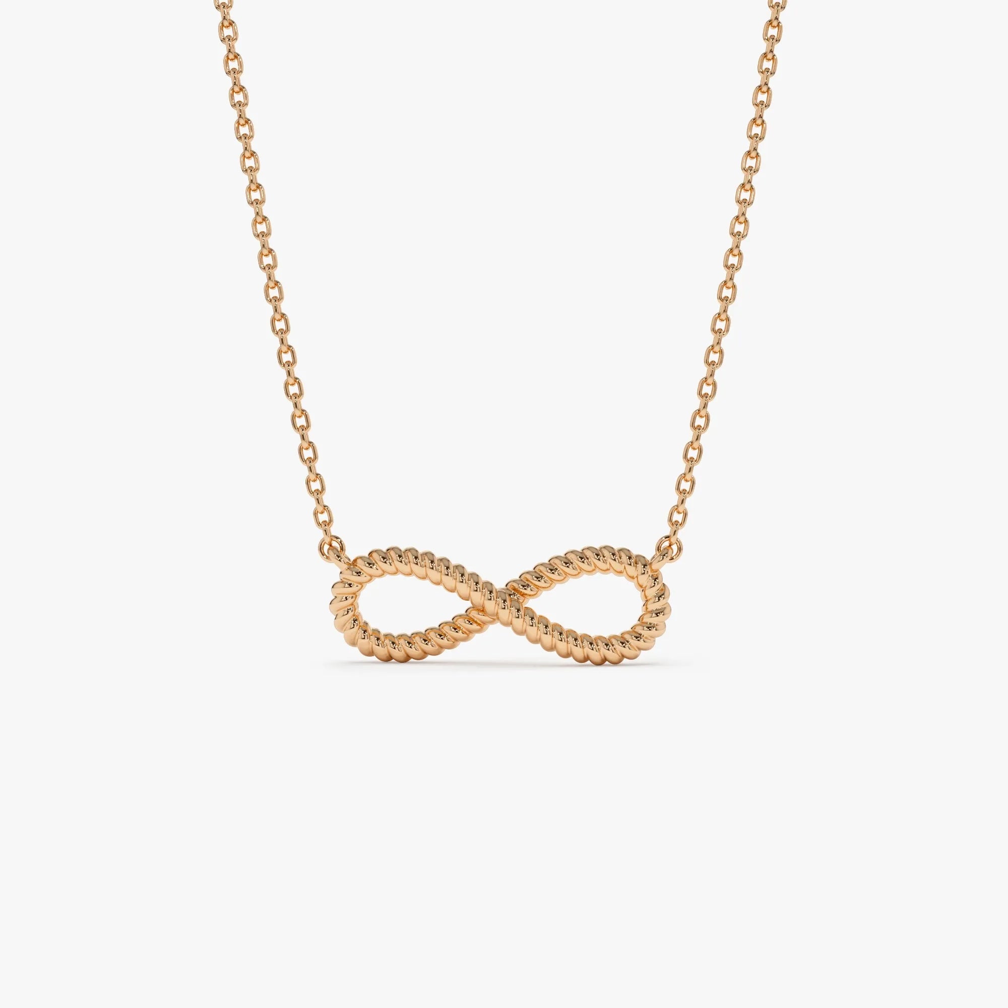 14k Solid Gold Twist Rope Infinity Pendant Necklace