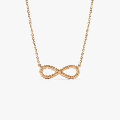 14k Solid Gold Twist Rope Infinity Pendant Necklace