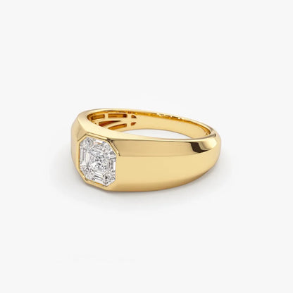 14k Solid Gold 0.40 Carat Diamond Asscher Cut Illusion Mosaic Solitaire Pinky Ring Invisible Bezel Setting