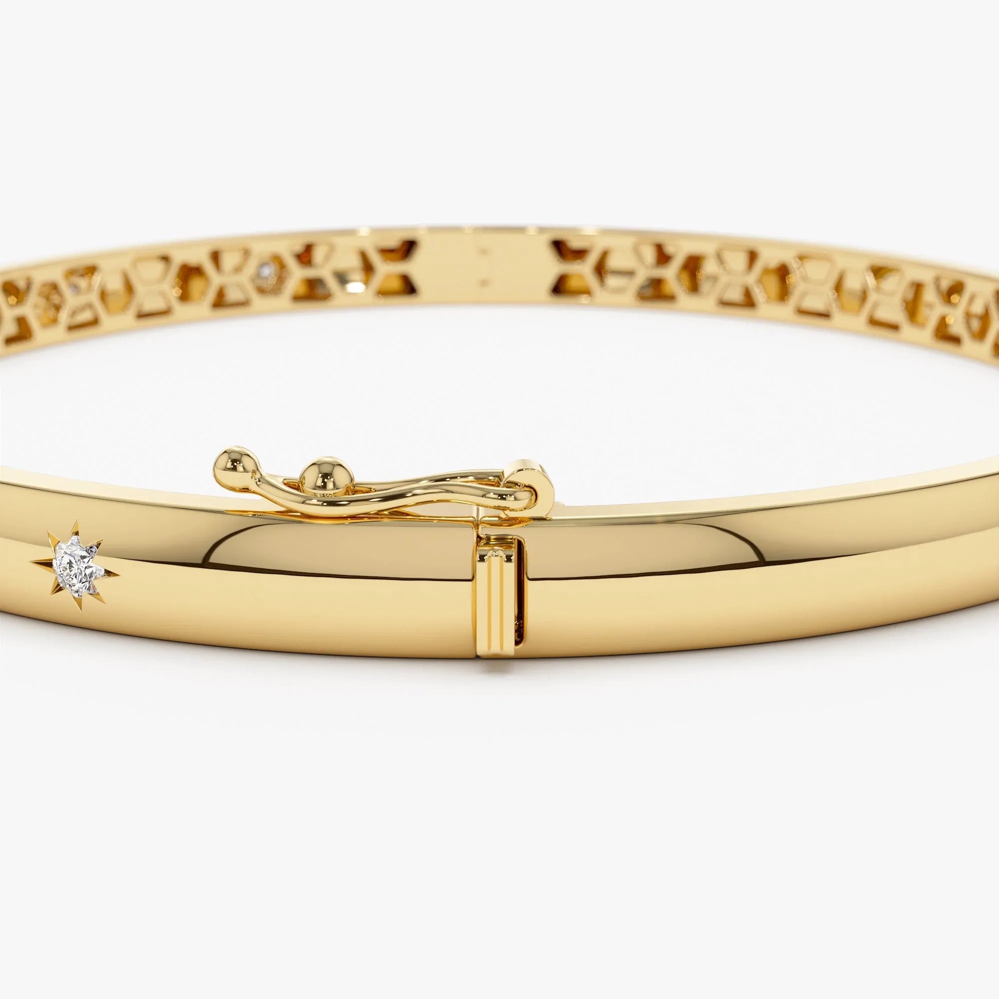 14K Solid Gold 0.24 CTW Round Diamond Dome Star Setting Bangle