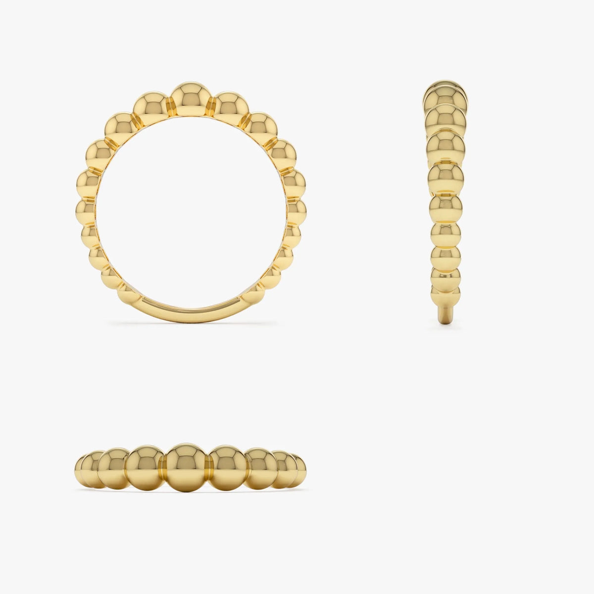 14k Solid Gold Beaded Graduated Band Ring 4mm Width