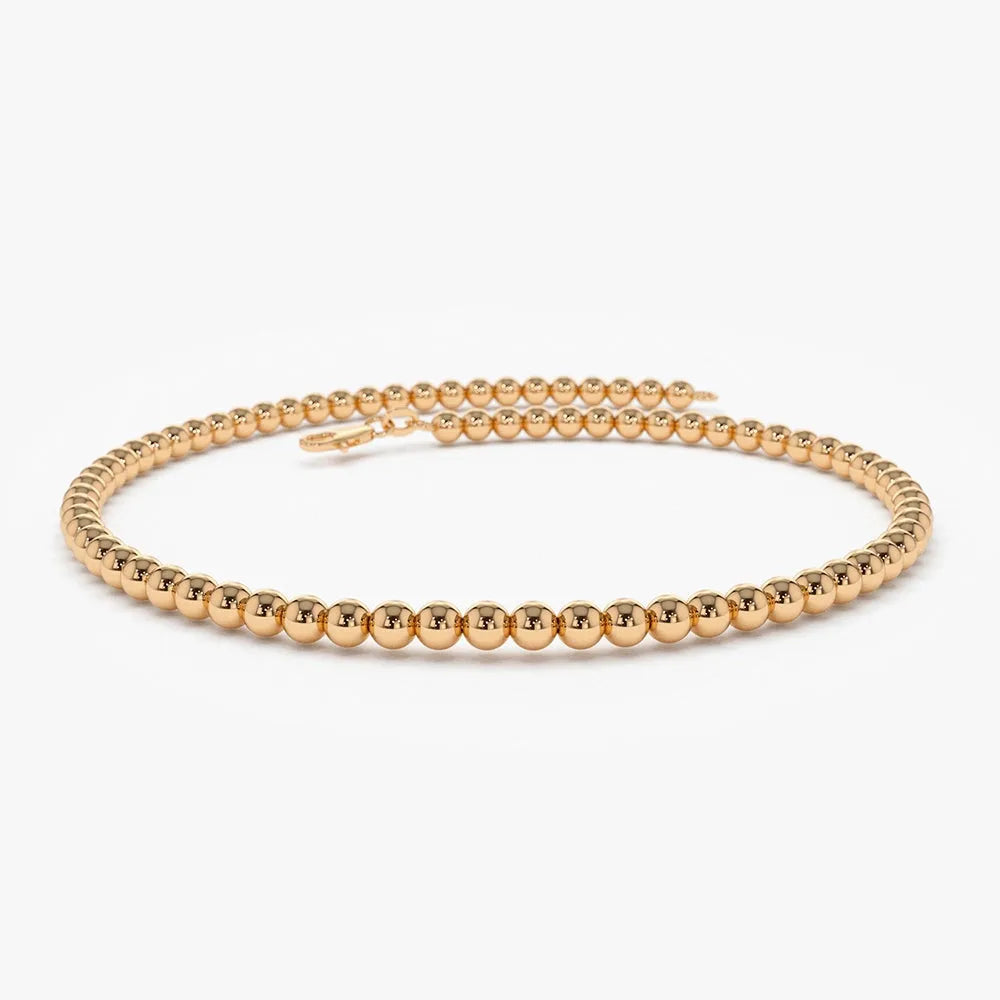 14K Solid Gold 2.5MM Beaded Chain Layering Bracelet