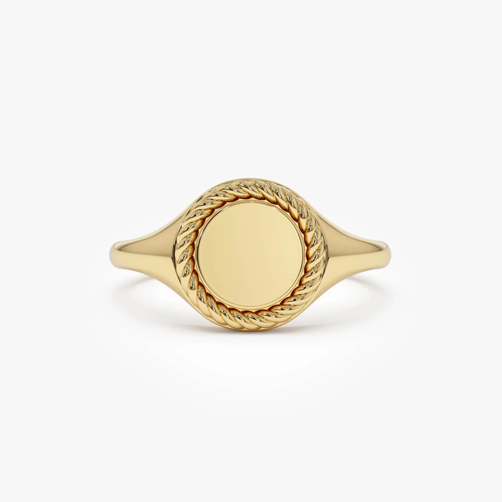 14k Gold Rope Border Oval Signet Ring Wide Graduated Band