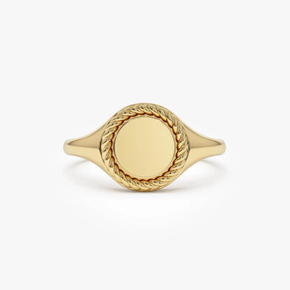 14k Gold Rope Border Oval Signet Ring Wide Graduated Band