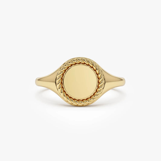 14k Gold Rope Border Oval Signet Ring Wide Graduated Band