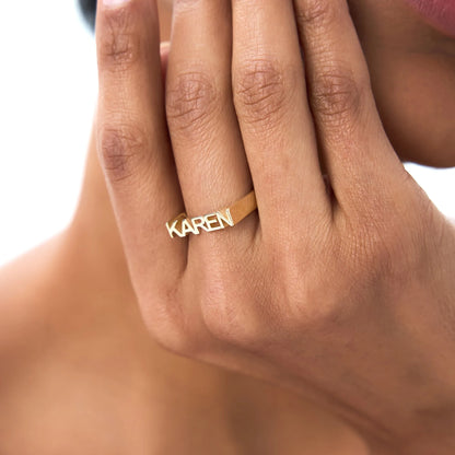 14K Gold Personalized Bold Nameplate Ring Custom Jewelry