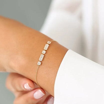 14K Solid Gold 0.45 CTW Baguette and Round Diamond Bracelet