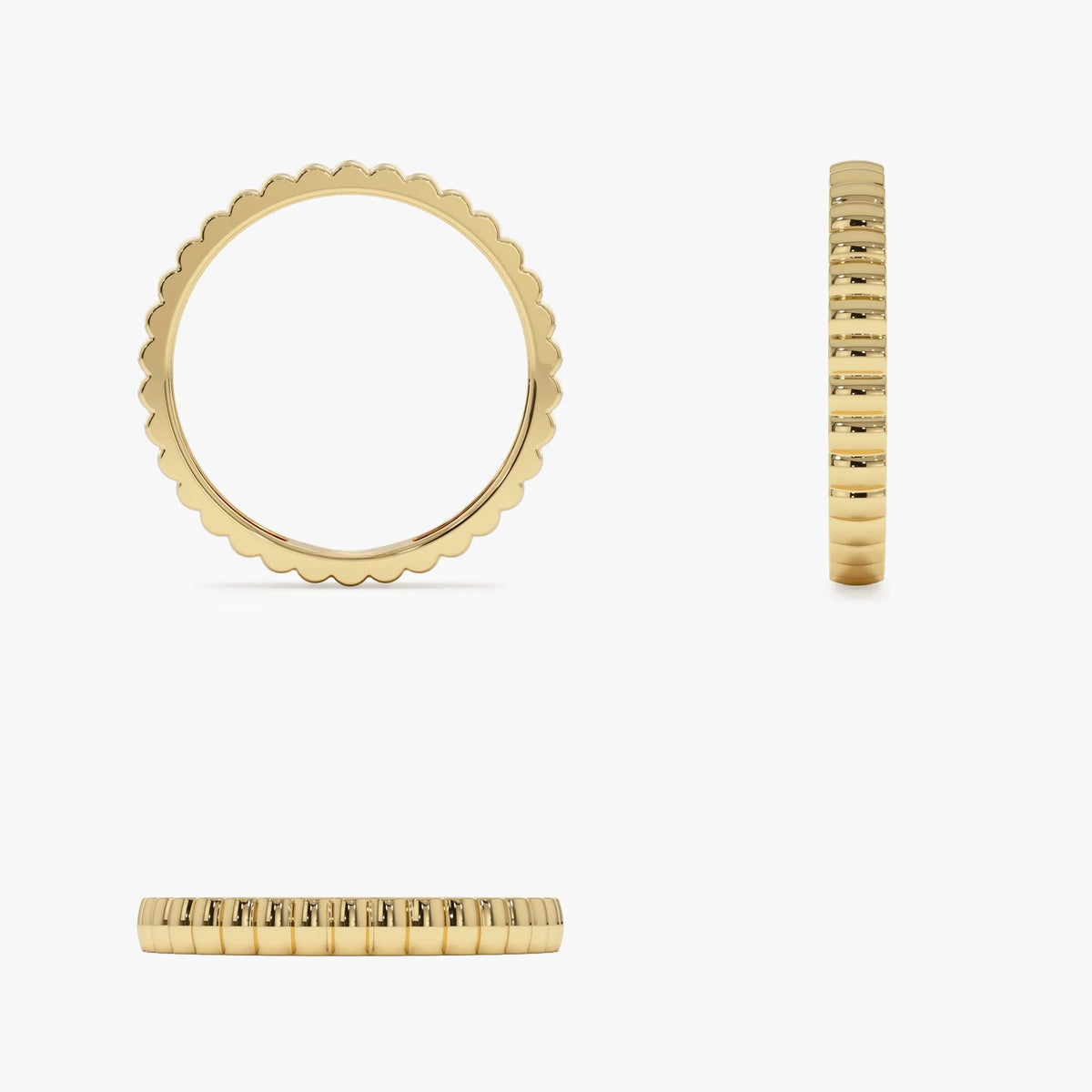 14k Solid Gold Ribbed Textured Stackable Band Ring 2.5mm Width