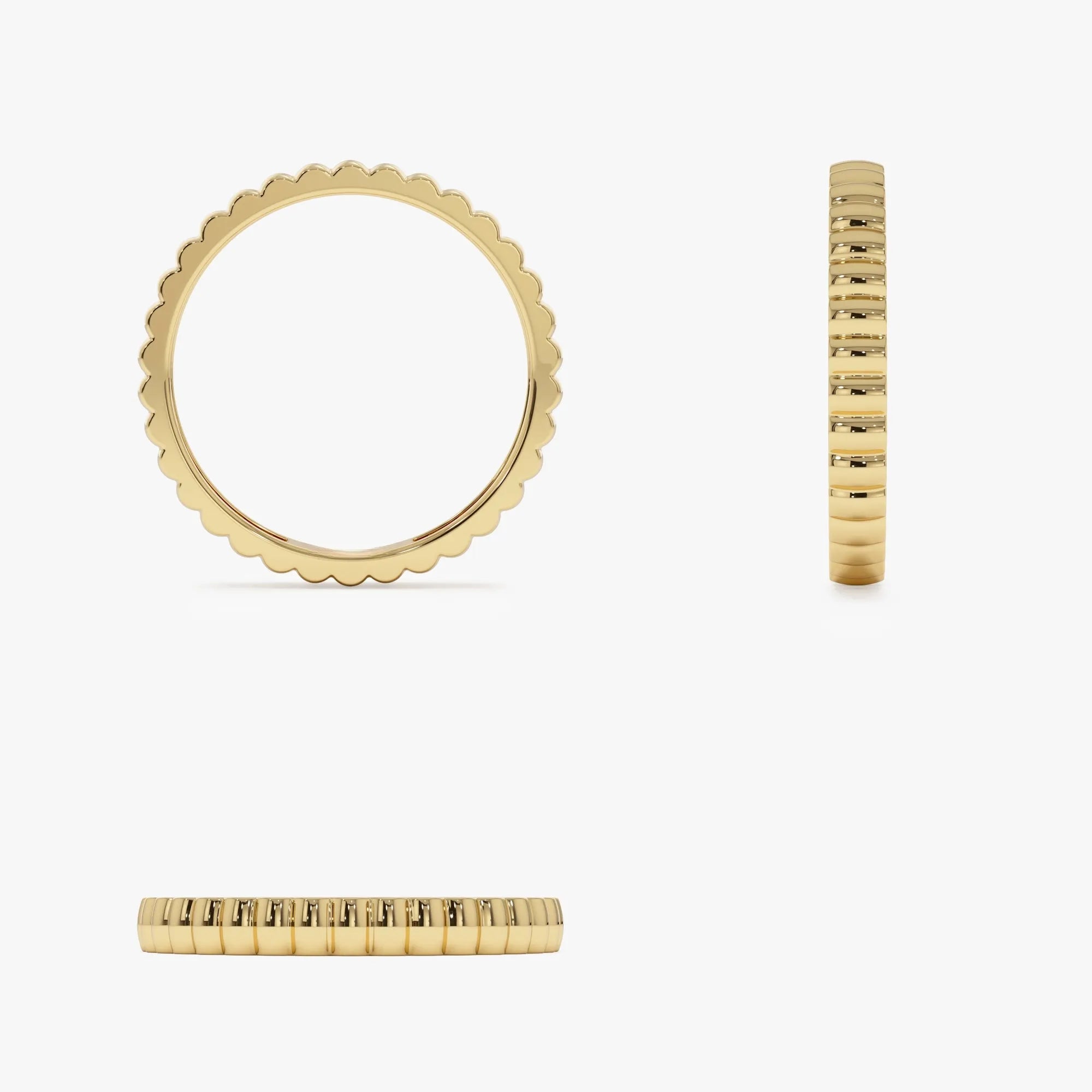 14k Solid Gold Ribbed Textured Stackable Band Ring 2.5mm Width