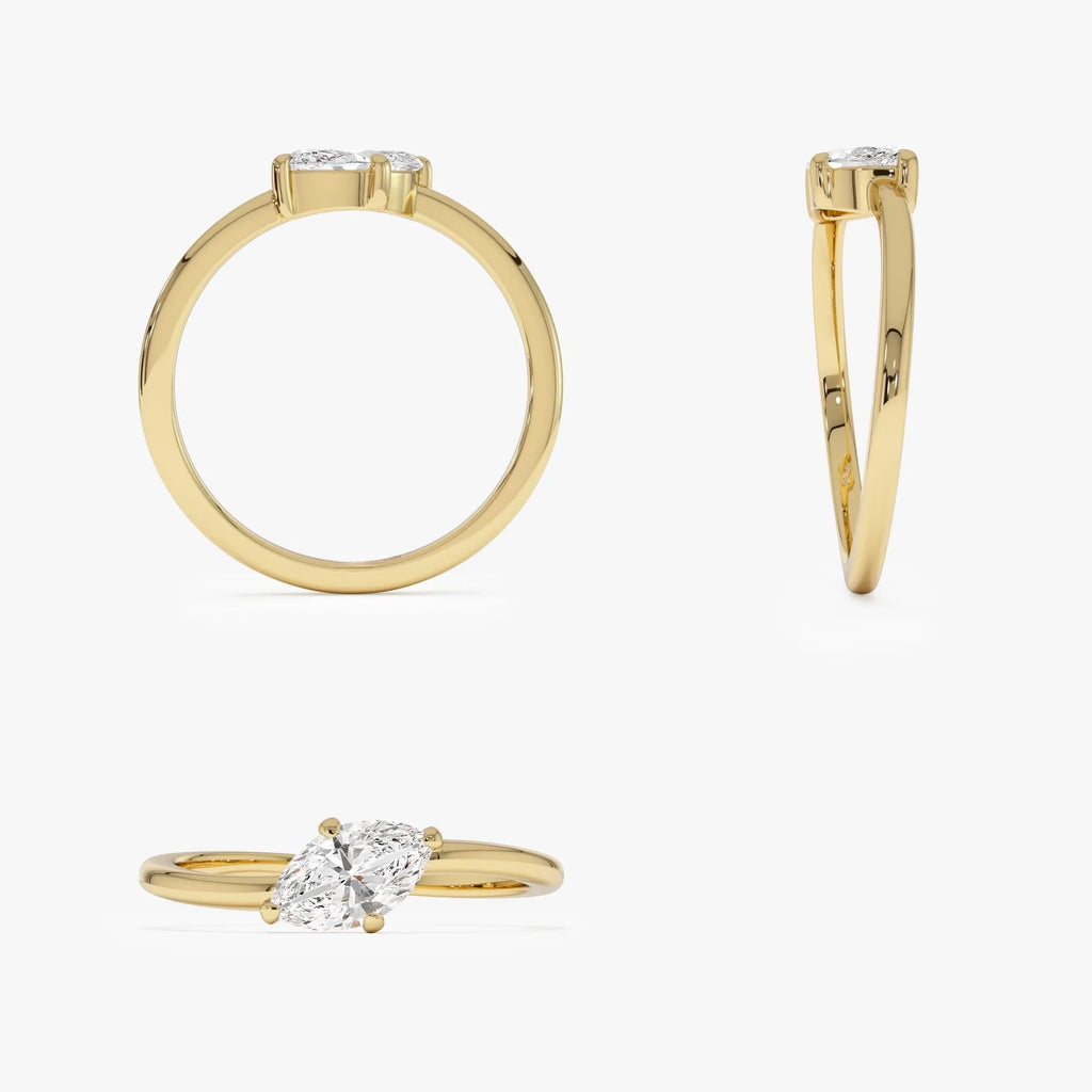 14k Gold 0.50 Carat Lab Grown Diamond Marquise Wavy Prong Setting Promise Ring