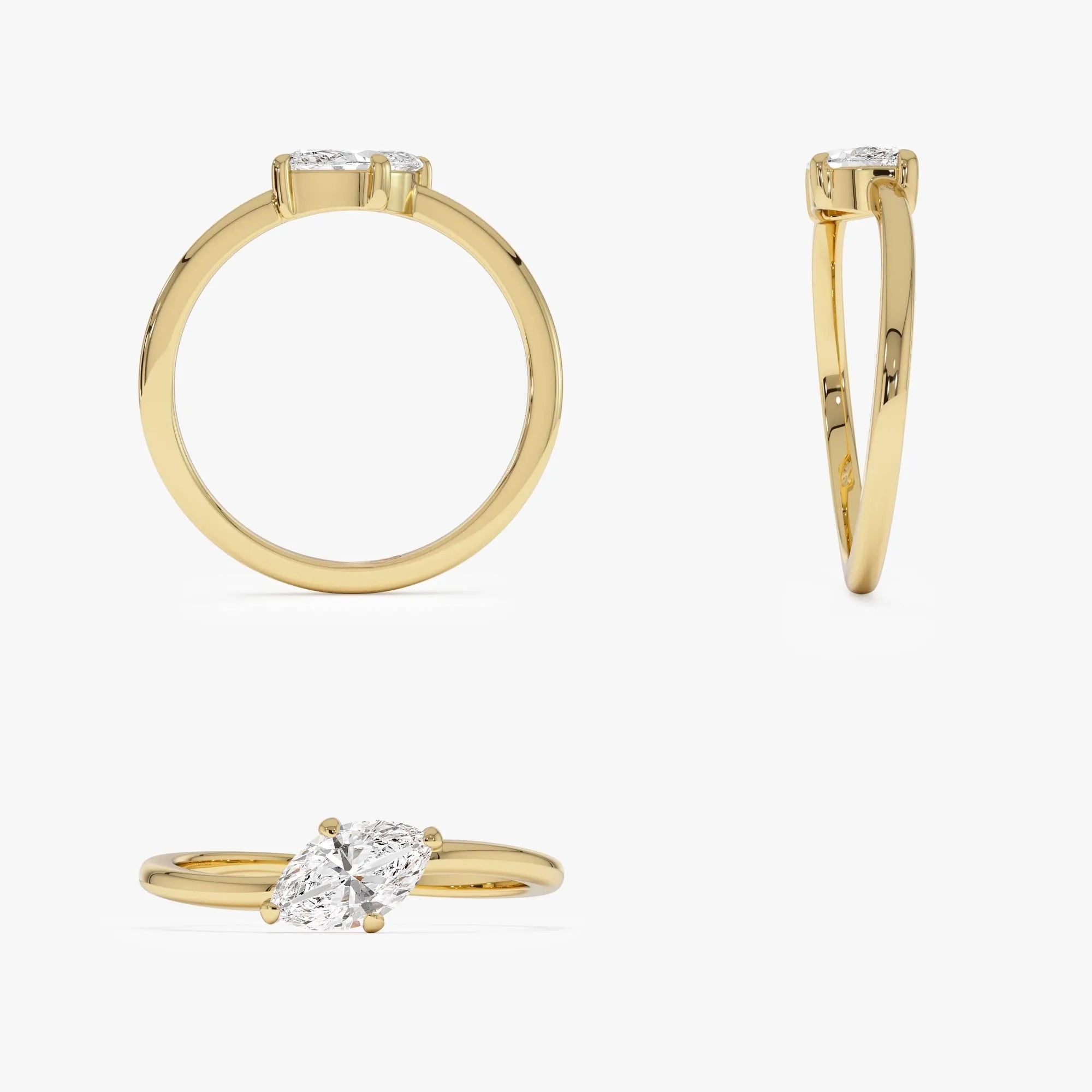 14k Gold 0.50 Carat Lab Grown Diamond Marquise Wavy Prong Setting Promise Ring