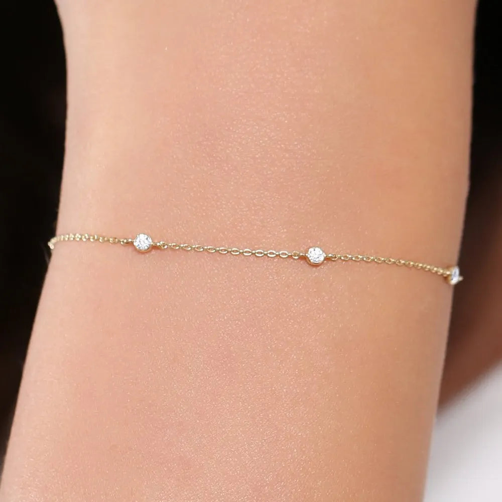 14K Solid Gold Round Diamond 5 Stone by the Yard Bracelet Bezel Setting 0.20 Carat