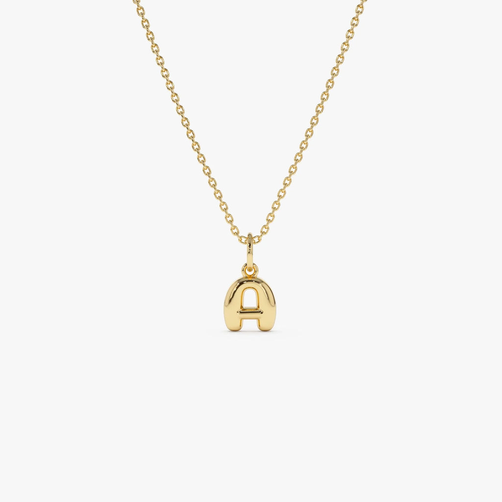 14k Solid Gold Initial Bubble Letter Pendant Necklace