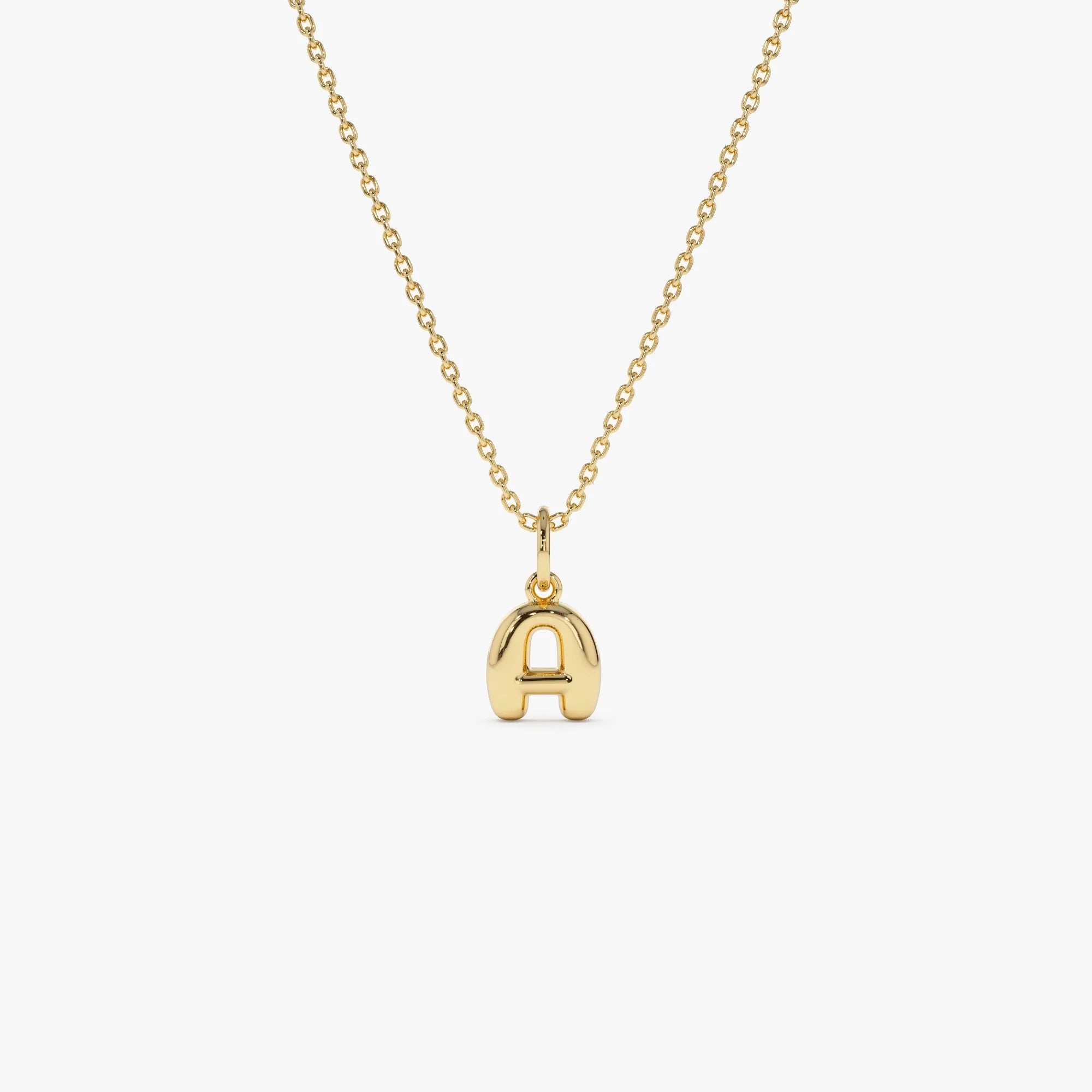 14k Solid Gold Initial Bubble Letter Pendant Necklace