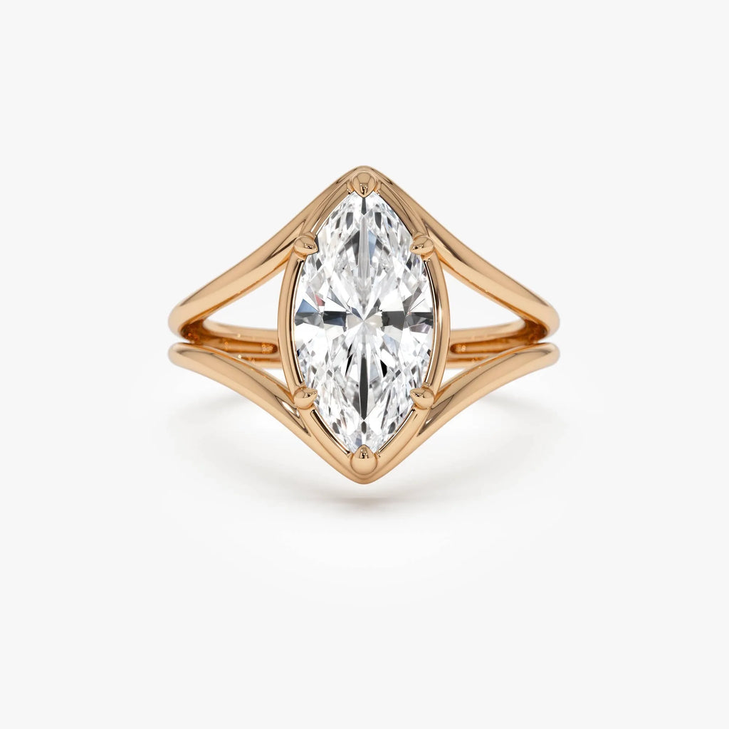 14k Gold 2.00 Carat Lab Grown Diamond Marquise Split Shank Engagement Ring IGI Certified Carla