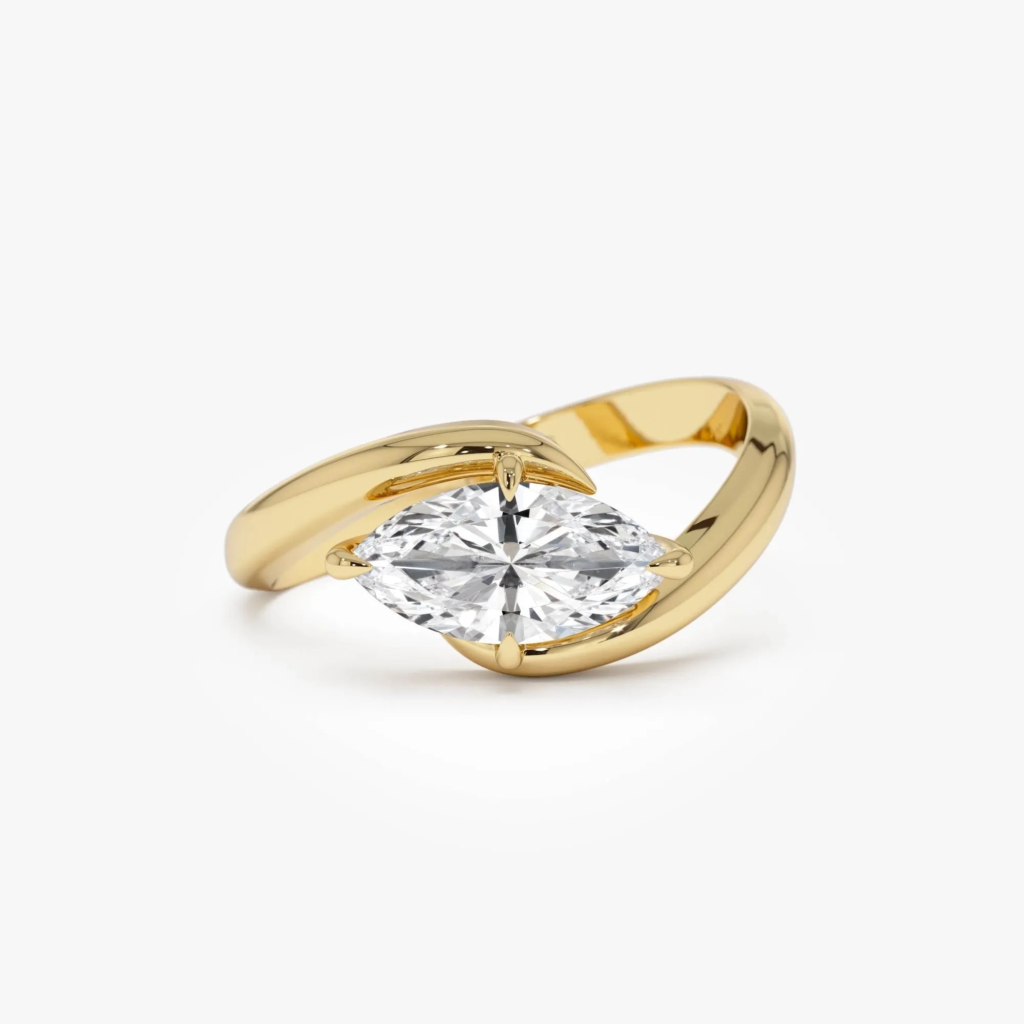 14k Gold Lab Grown Diamond Marquise Cut 1.00 Carat Criss Cross Solitaire Ring