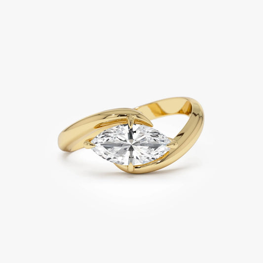 14k Gold Lab Grown Diamond Marquise Cut 1.00 Carat Criss Cross Solitaire Ring