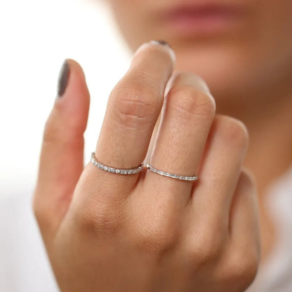 14K Gold 0.50 Carat Baguette and Round Diamond Milgrain Bezel Full Eternity Ring