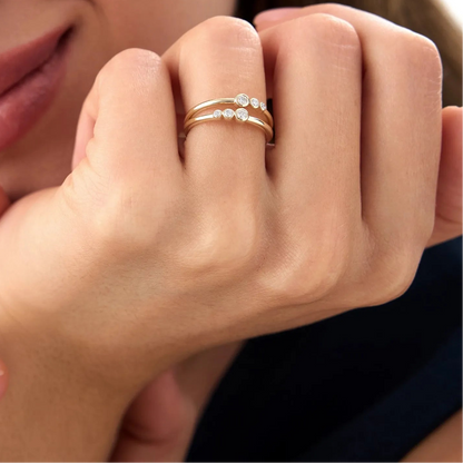 14k Gold Diamond Round Cut Double Row Bezel Setting Ring 0.16 ctw