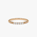 14K Solid Gold 0.10 ctw Natural Round Diamond Stacking Beaded Band