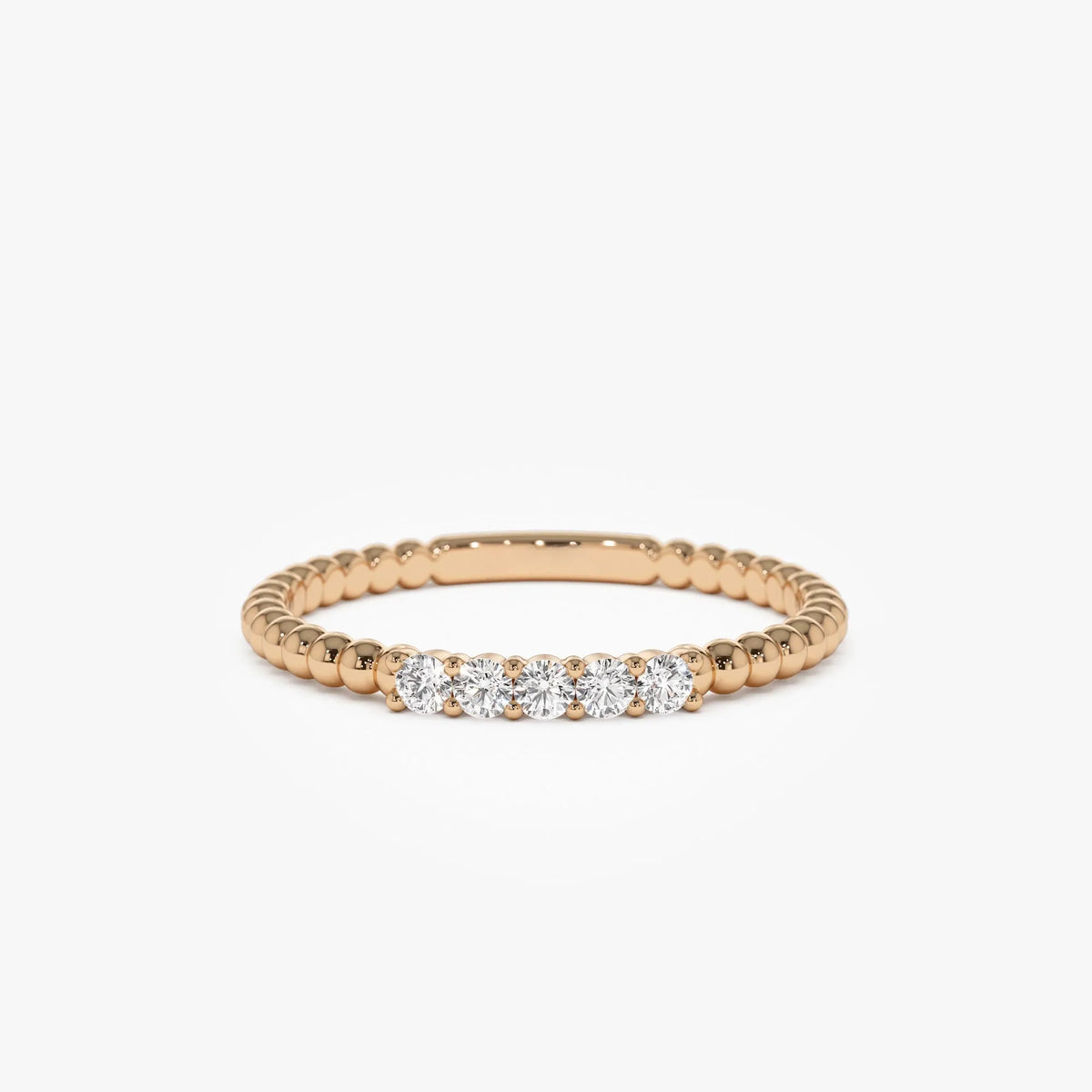 14K Solid Gold 0.10 ctw Natural Round Diamond Stacking Beaded Band