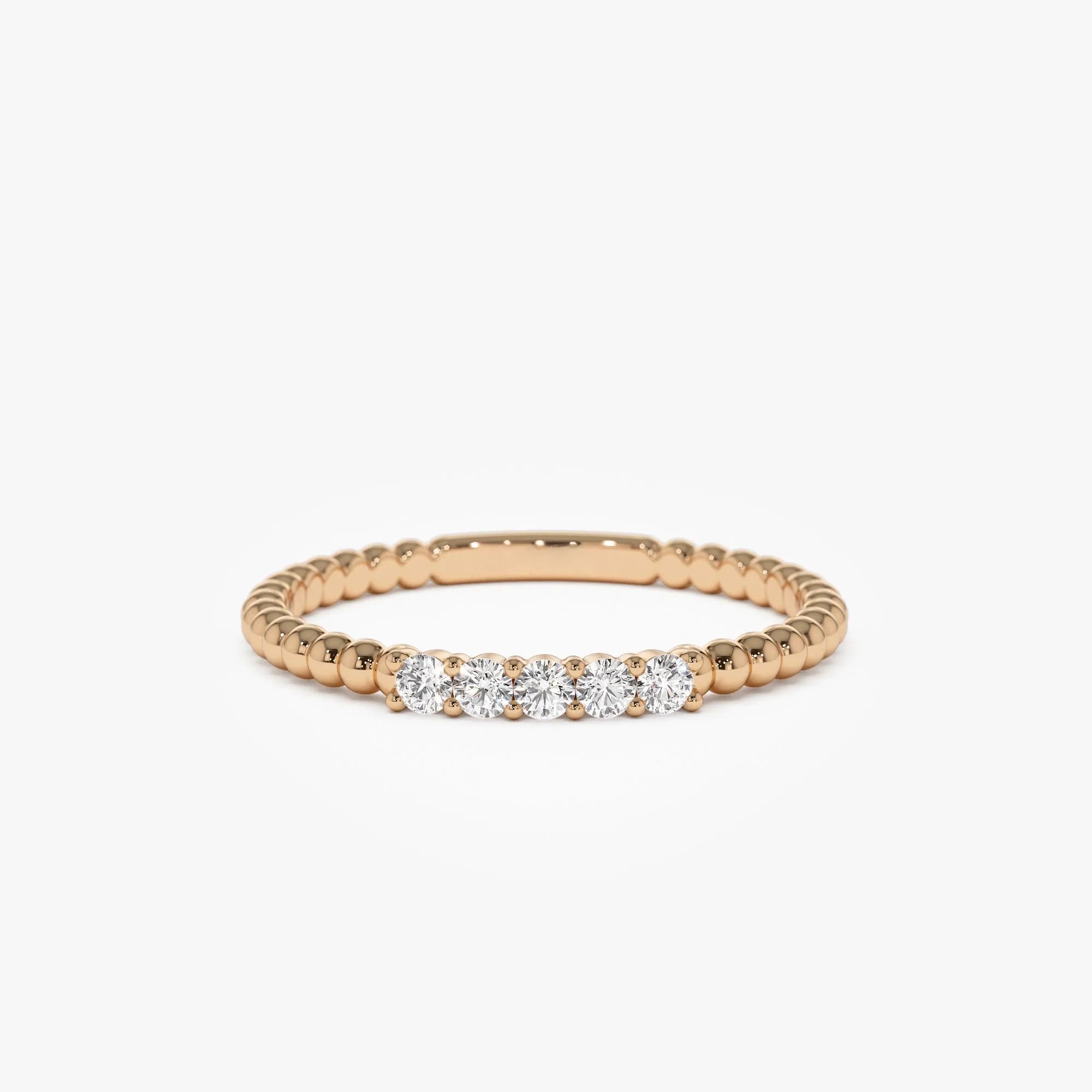 14K Solid Gold 0.10 ctw Natural Round Diamond Stacking Beaded Band