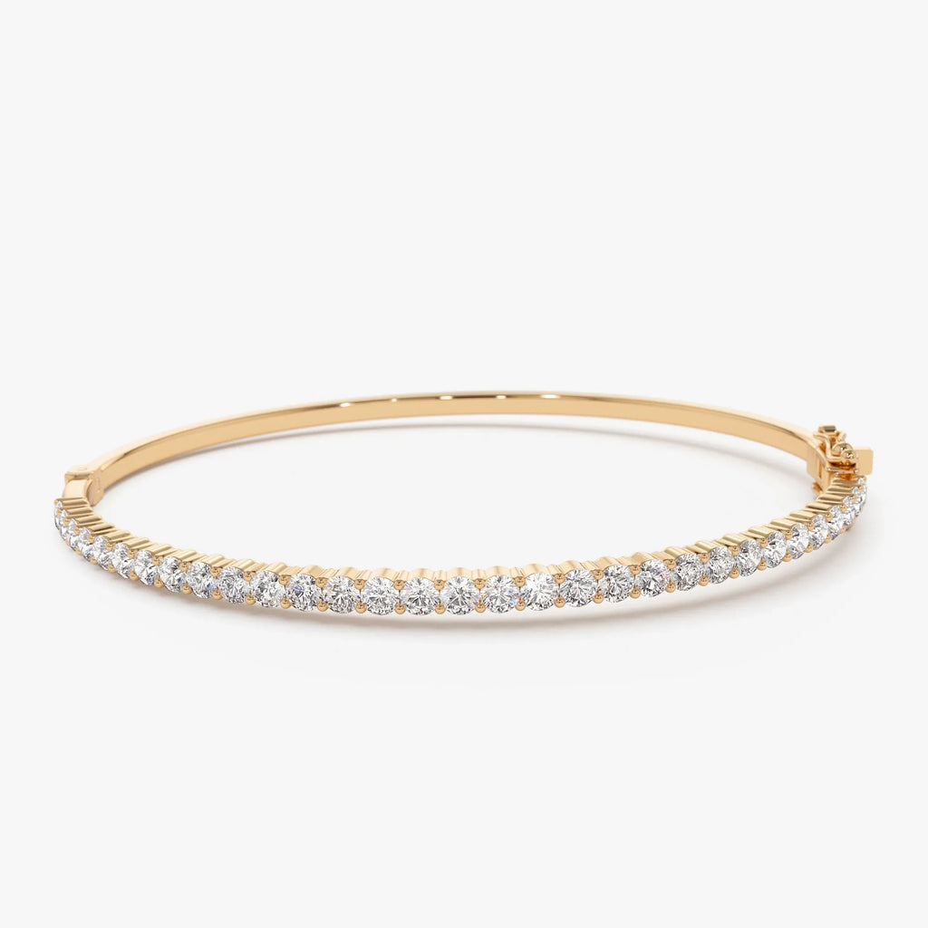 14K Solid Gold 1.55 CTW Round Diamond Prong Set Bangle