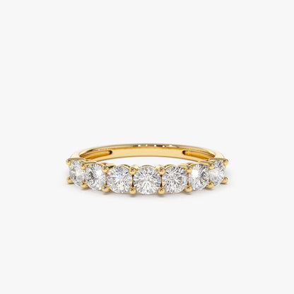 14K Solid Gold 0.70 ctw Round Diamond 7 Stone Basket Setting Ring