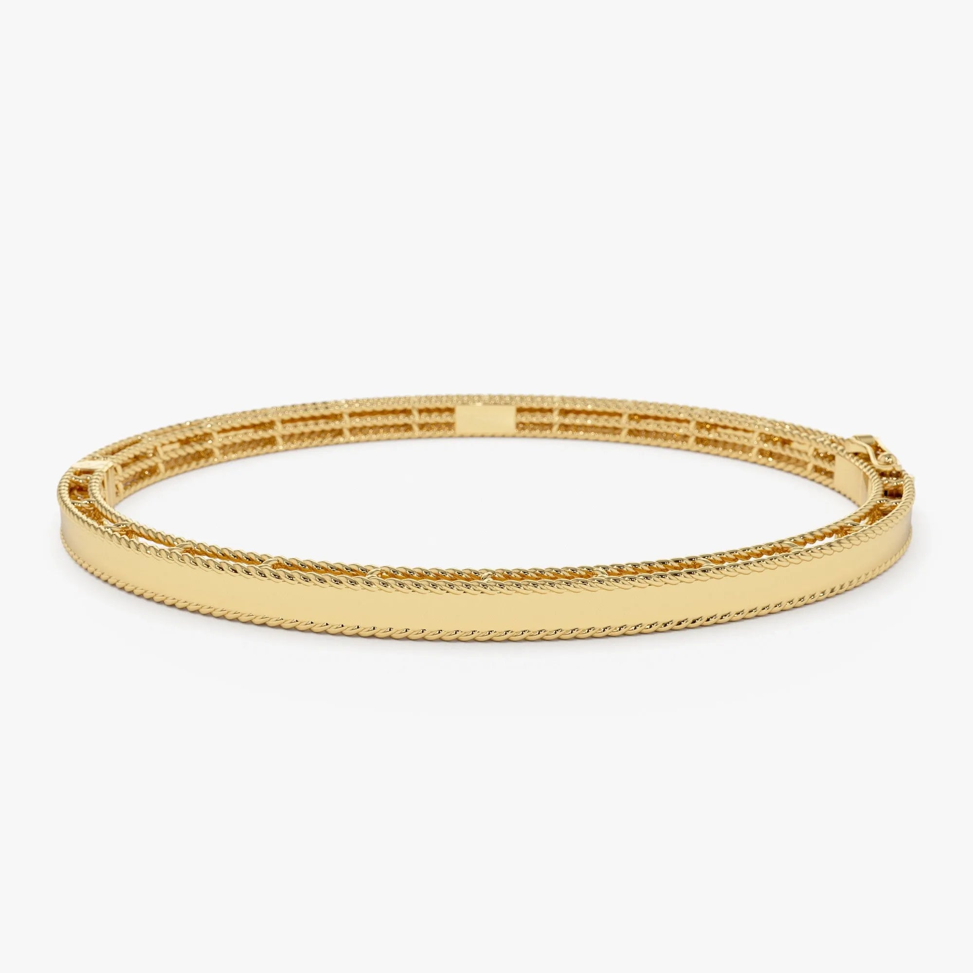 14K Solid Gold Wide Milgrain Edge Bangle Bracelet