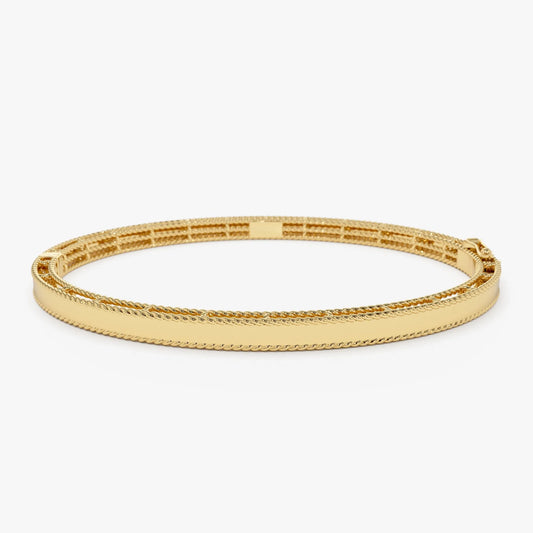 14K Solid Gold Wide Milgrain Edge Bangle Bracelet