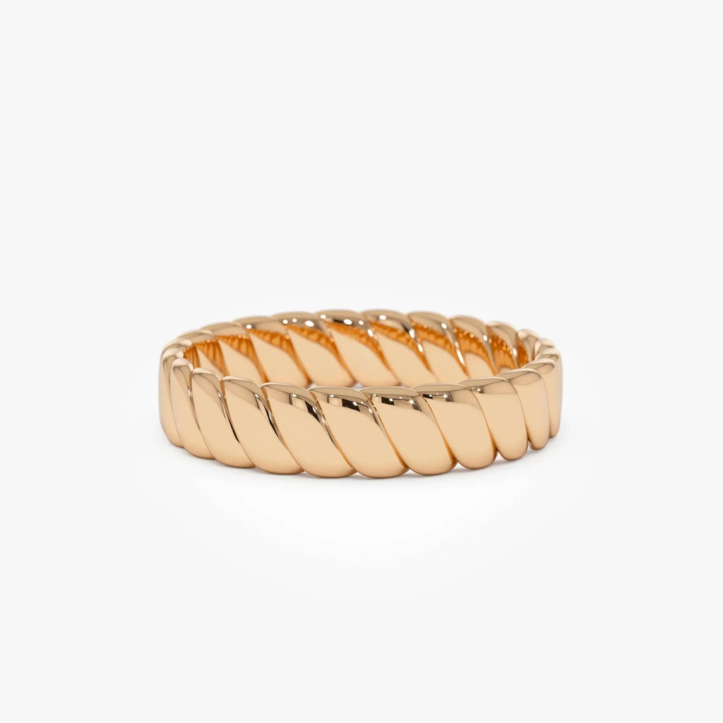 14k Solid Gold Twisted Bold Band Ring 4mm Width Minimalist Design