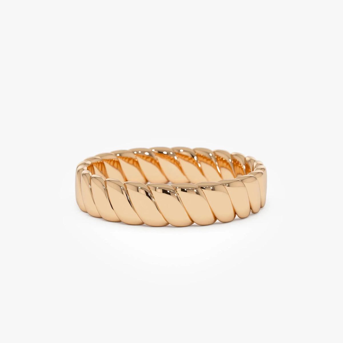 14k Solid Gold Twisted Bold Band Ring 4mm Width Minimalist Design
