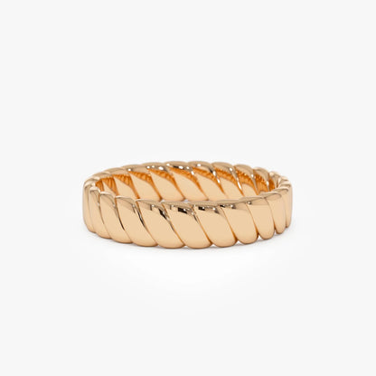 14k Solid Gold Twisted Bold Band Ring 4mm Width Minimalist Design
