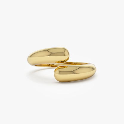 14k Solid Gold Plain Wide Open Cuff Statement Ring