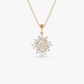 14K Solid Gold Baguette and Round Diamond Cluster Pendant Necklace Prong Setting 0.56ctw