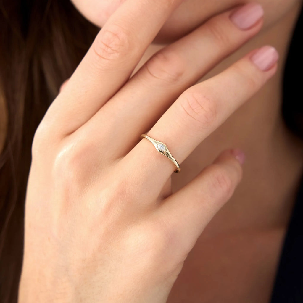 14k Gold Marquise Diamond Stacking Ring 0.08 ctw