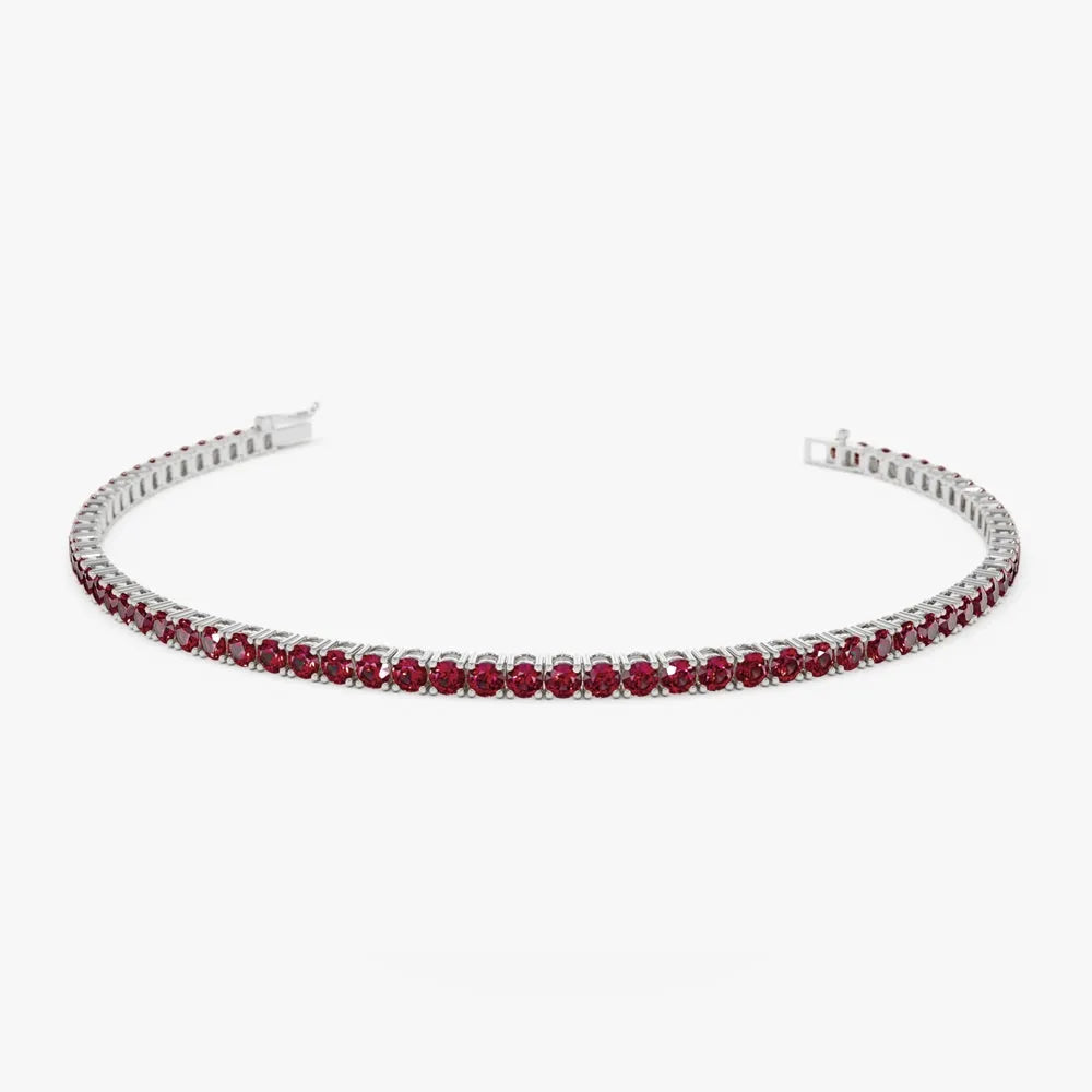 14k Gold Round Ruby 4 Prong Tennis Bracelet
