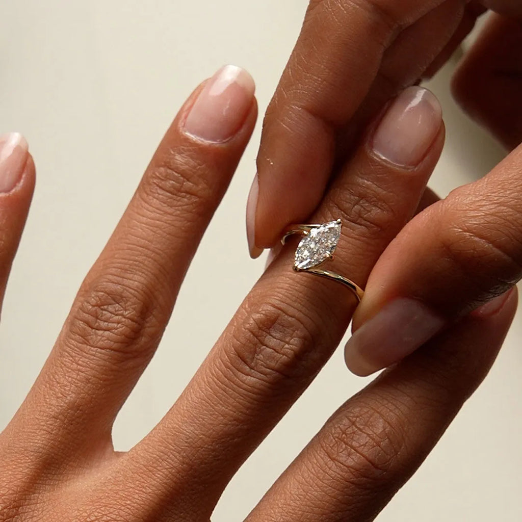 14k Gold 1.50 Ctw Lab Grown Diamond Marquise Bypass Setting Engagement Ring Leda