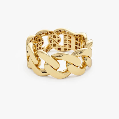 14k Gold Cuban Link Ring 8mm Wide Statement Band