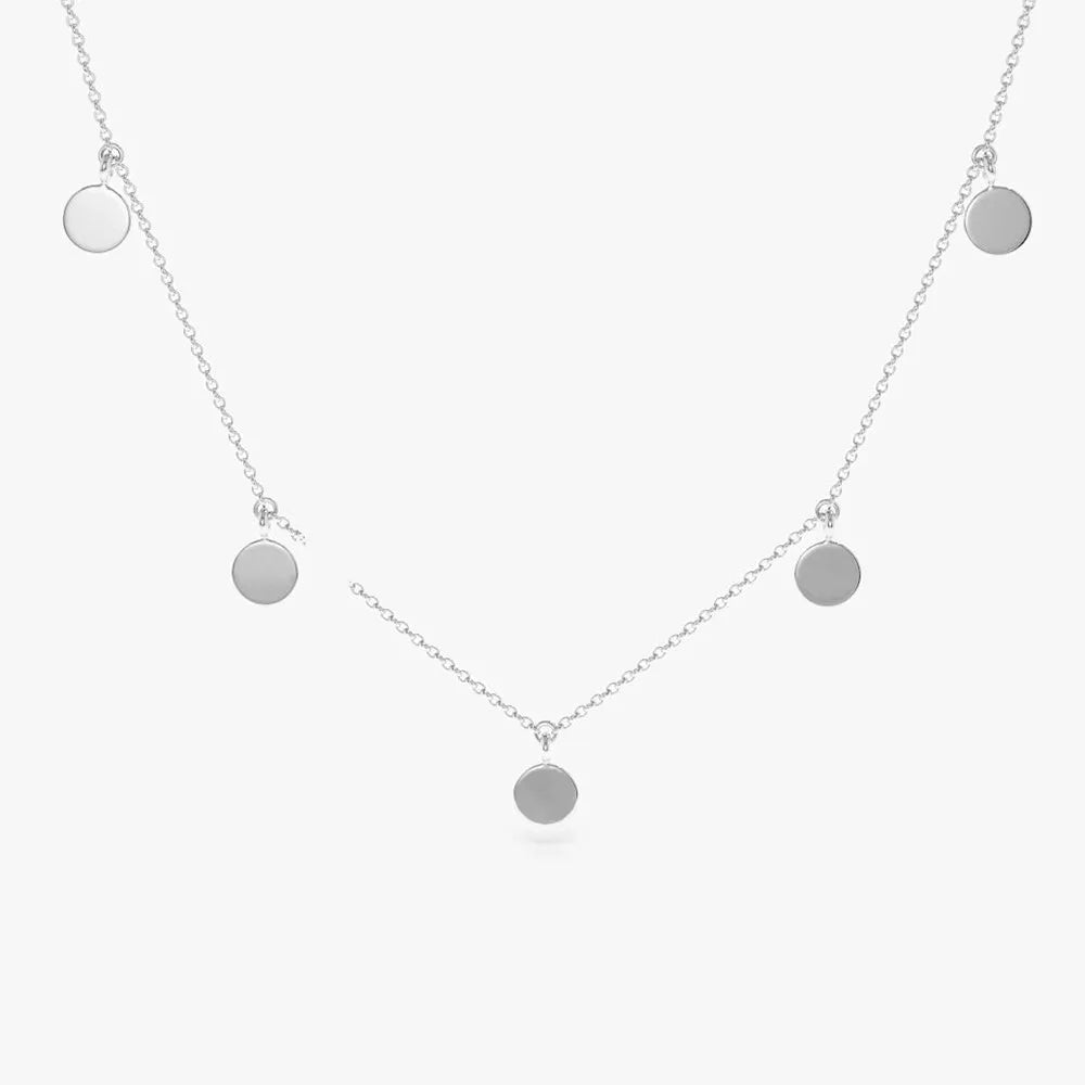 14k Solid Gold Round Coin Disc Choker Necklace with 9 Multi Discs
