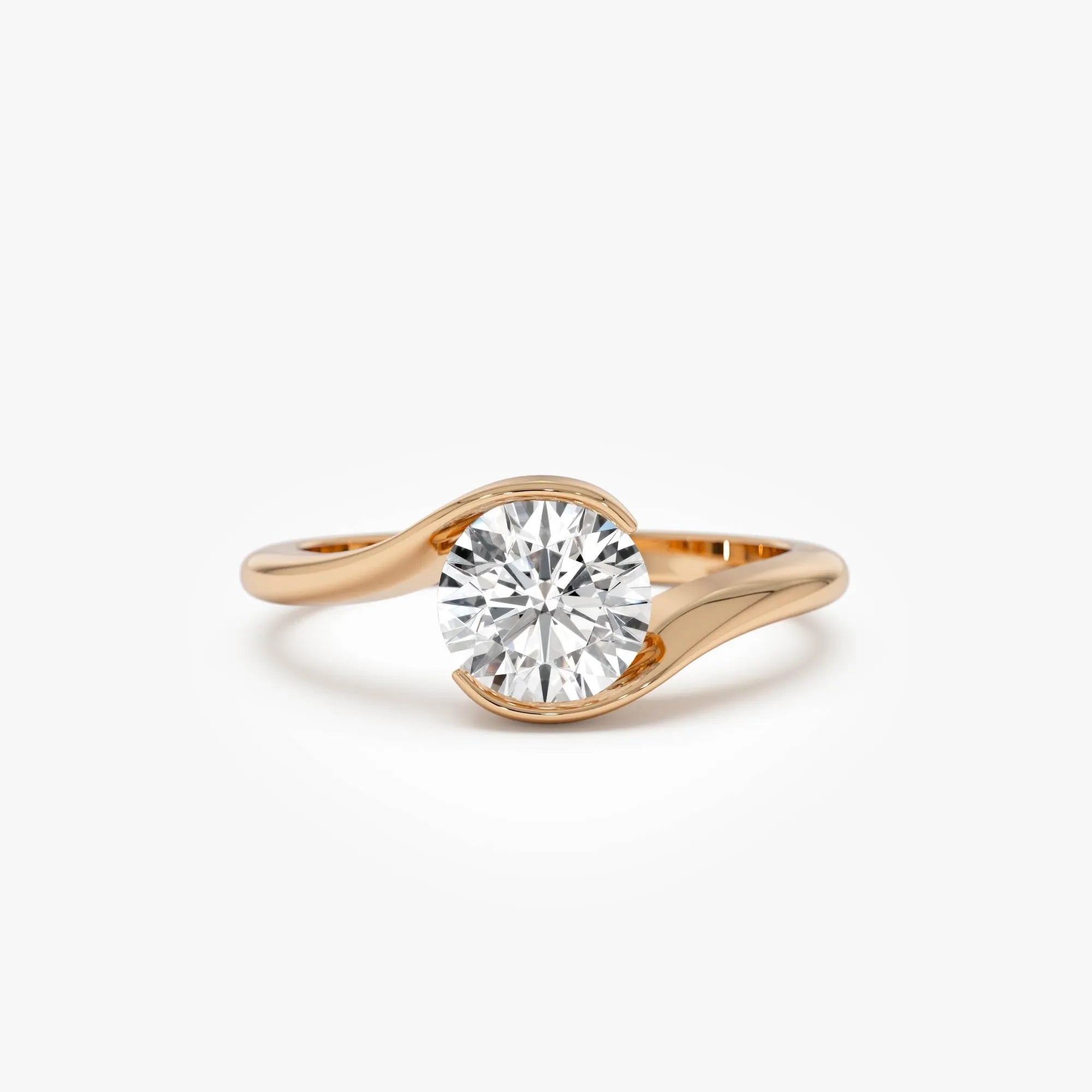 1.00 Ctw Round Lab Grown Diamond S Shape Engagement Ring in 14K Gold