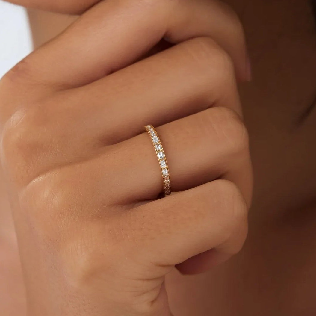 14k Gold Diamond Round and Baguette 0.45ctw Micro Pave Eternity Band