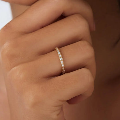 14k Gold Diamond Round and Baguette 0.45ctw Micro Pave Eternity Band