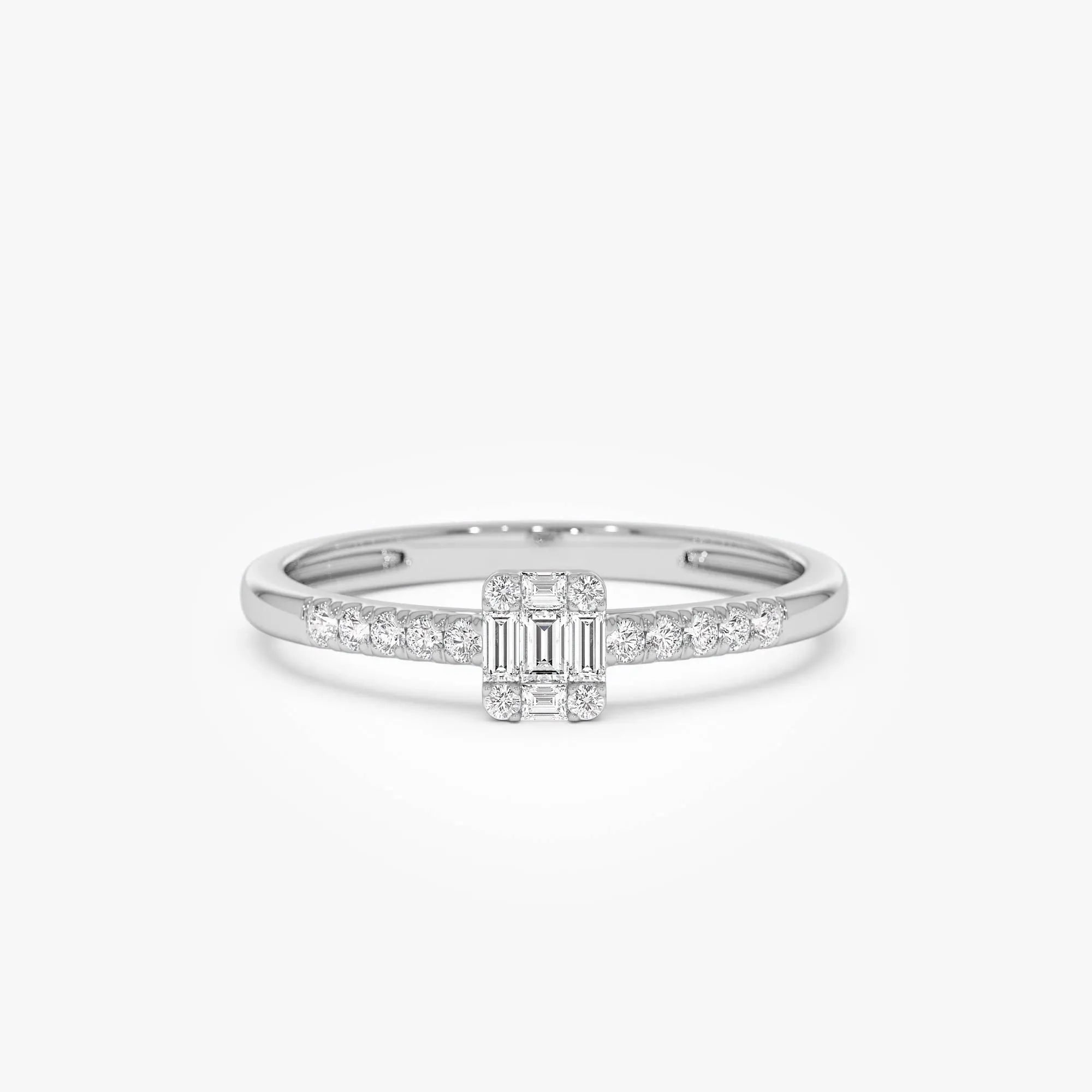 14k Gold 0.15 ctw Baguette and Round Diamond Cluster Stacking Pavé Band
