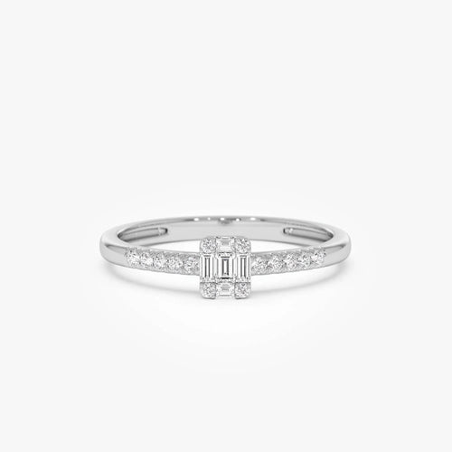 14k Gold 0.15 ctw Baguette and Round Diamond Cluster Stacking Pavé Band