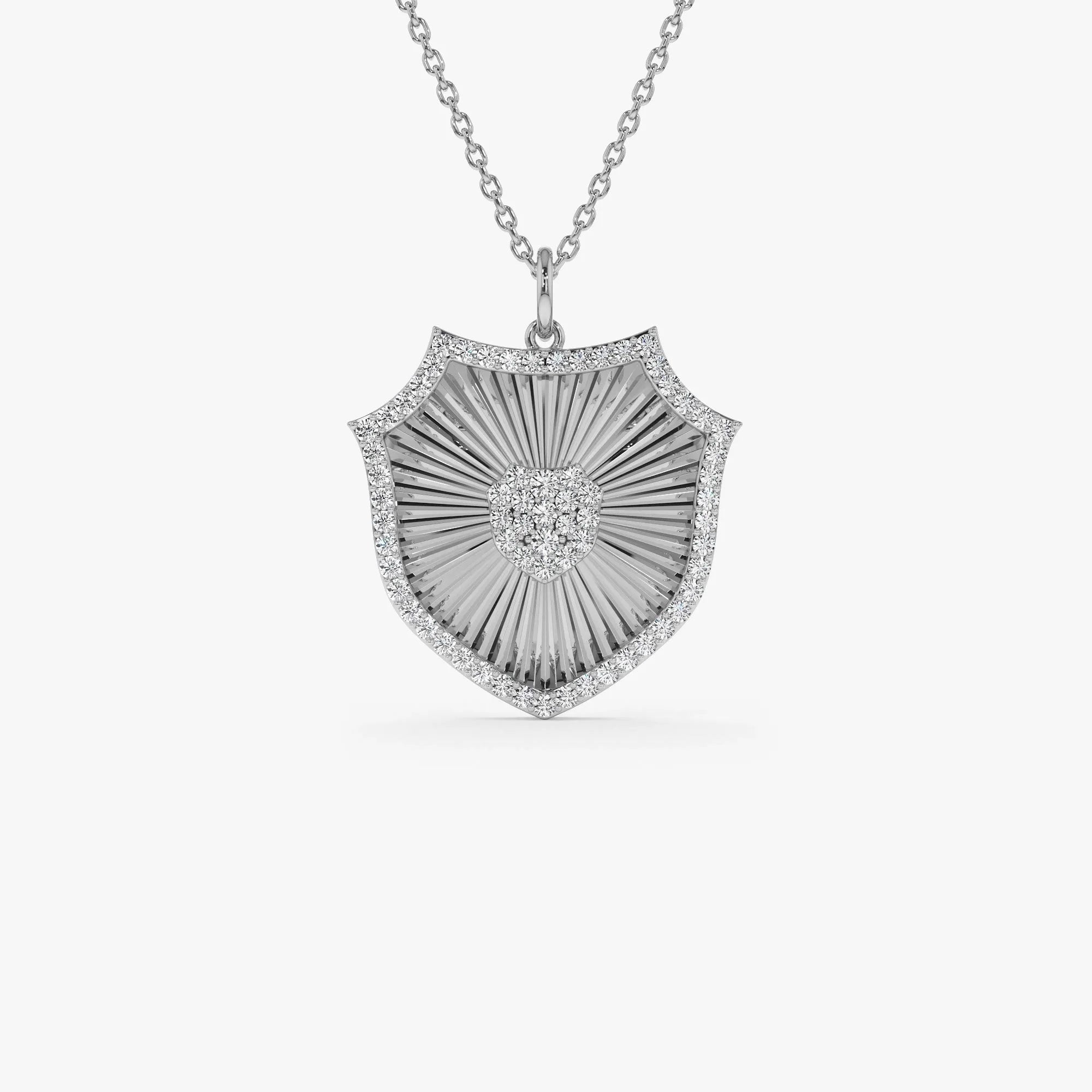 14K Solid Gold 0.35 CTW Round Diamond Shield Medallion Pendant Necklace
